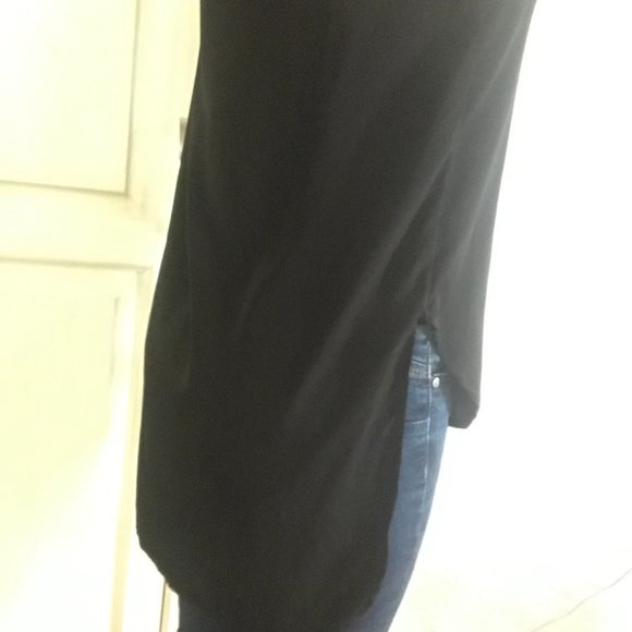 Black Button Down Tank Work Blouse - Picture 2 of 6